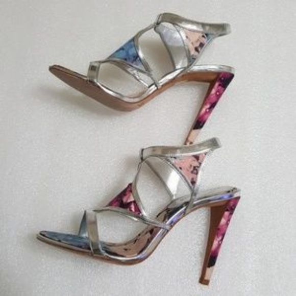 KAREN MILLEN silver flowers print heels size 37 - Picture 3 of 6